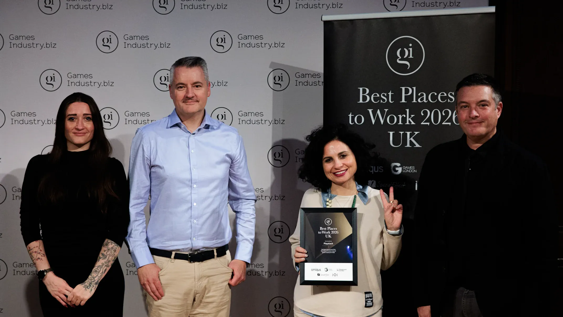 Playstack team with the GamesIndustry.biz Best Places to Work 2026 award